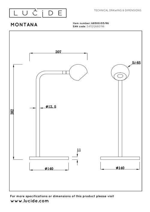 Lucide MONTANA - Lampe de table - LED Dim. - 1x5W 2700K - Café | Premium - technique